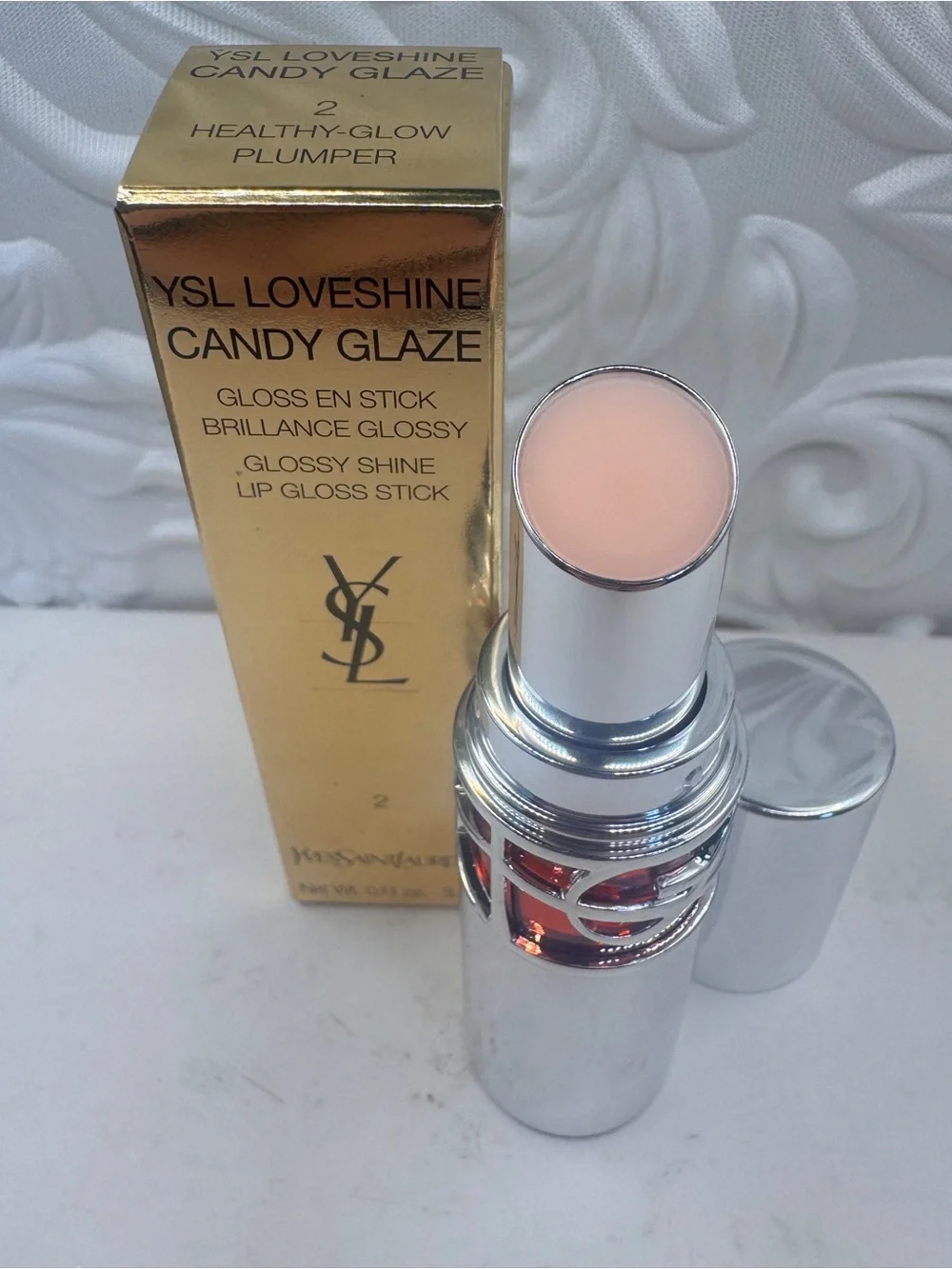 Ysl love shine candy glaze glossy shine lip gloss stick ‘2 healthy glow plumper’